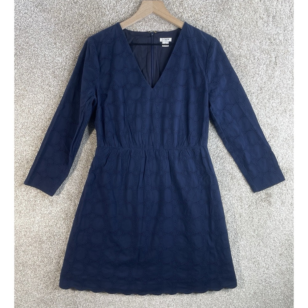 J Crew Dress Women's 6 Shift Crochet Career Navy Eyelet Sheath Overlay - Picture 1 of 7